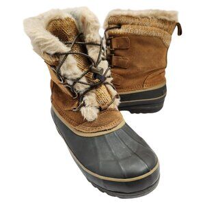 Lands End Womens Insulated Duck Boots With Faux Fur Suede Upper & Rubber Sole